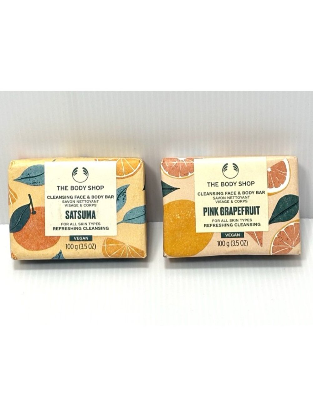 The Body Shop Cleansing Face Body Bar Soap, Satsuma, Pink Grapefruit, Vegan